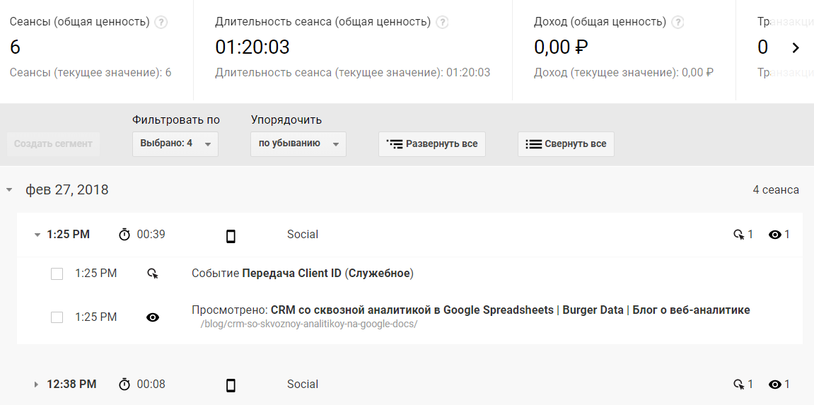 Отчет по Client ID в Google Analytics